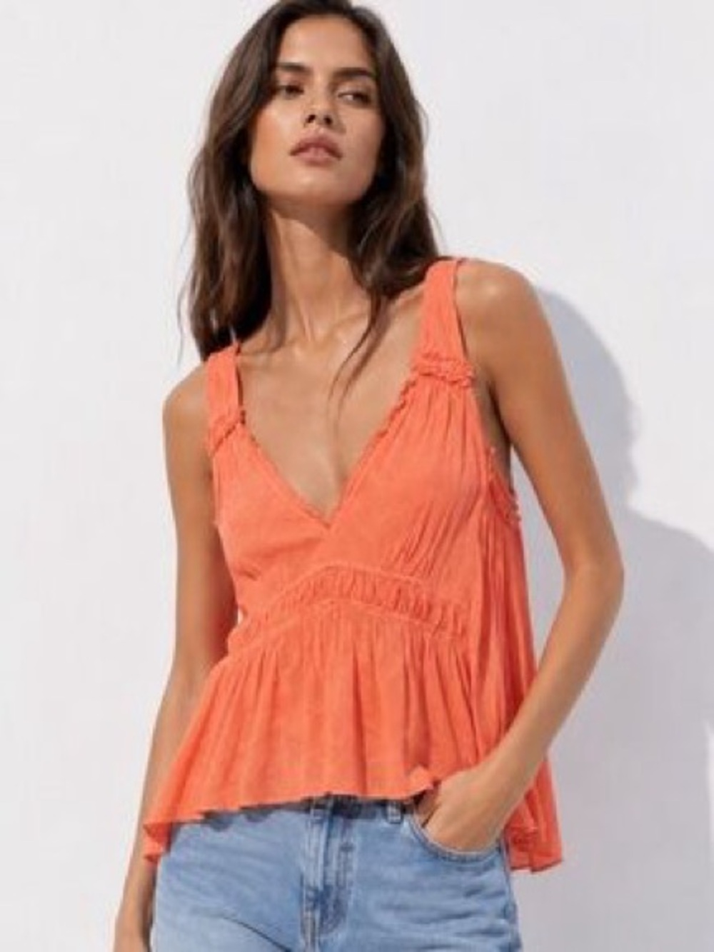 Maeve Anthropologie Coral Smocked Waist V-Neck Tank Top Large